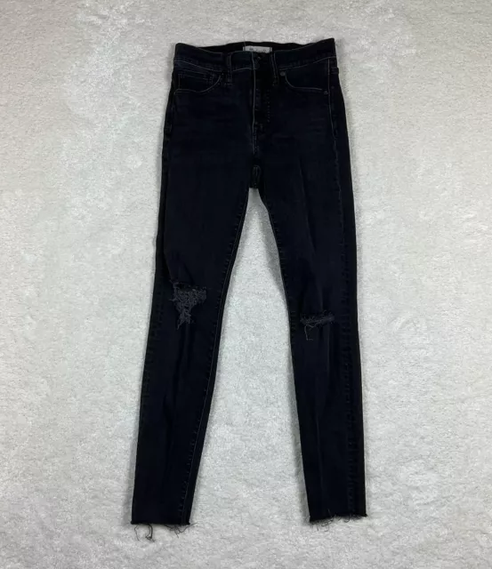 Madewell Women’s 9” High-Rise Skinny Black Denim Jeans Size 26 Distressed