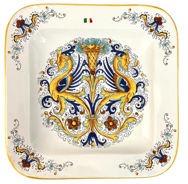 DERUTA Raffaellesco large 16" square serving platter Italy hand painted