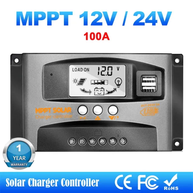 100A MPPT Regulador de carga solar 12V-24V Controlador de panel solar Regulador USB Daul