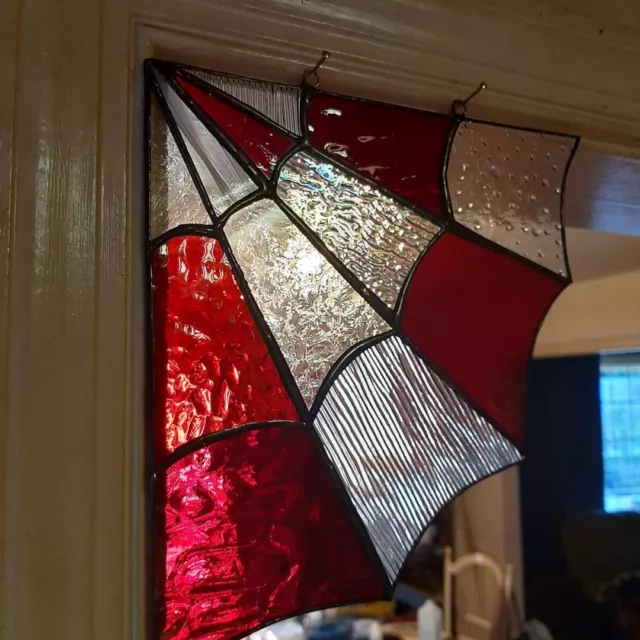 Stained glass red spider web corner home decor halloween cottagecore gothic