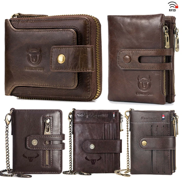 Men's Genuine Leather Bifold Wallet Credit Card Holder Purse RFID Blocking Brown