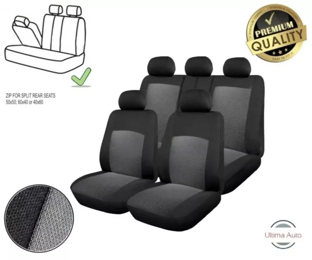 For Skoda Seat Grey & Black Cloth Car Seat Covers Full Set Split Rear Seat