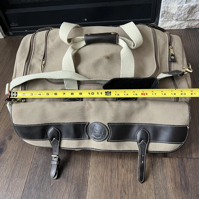 Vintage Eddie Bauer Ford Duffle Bag 20” Tan Canvas/Leather W/ Shoulder Strap USA 3