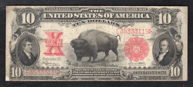 Fr. 122 1901 $10 Ten Dollars “Bison” Legal Tender United States Note Very Fine