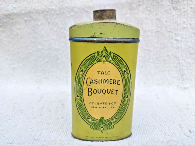 1930s Vintage Colgate Cashmere Bouquet Talcum Powder Adv Litho Tin USA TB1484