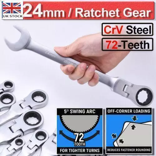 Combination Ratchet Spanner Wrench Flexible Head Ring Open End Metric 8-24mm Set