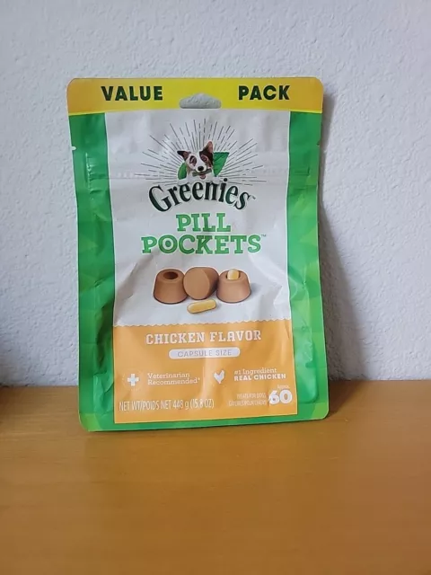 GREENIES PILL POCKETS Capsule Size Natural Dog Treats Chicken Flavor 15.8 oz Bag