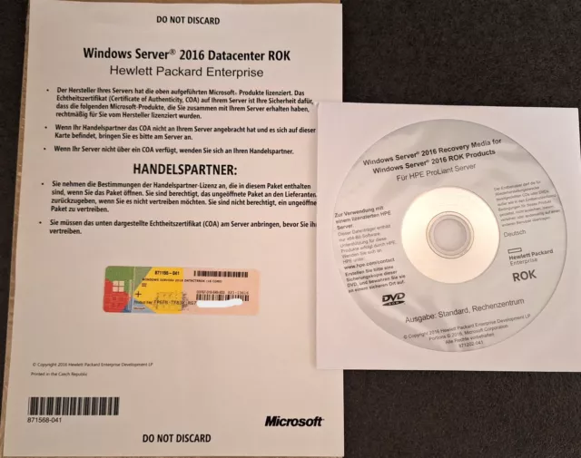 Microsoft Windows Server 2016 DATACENTER - 16 core - HP - tedesco