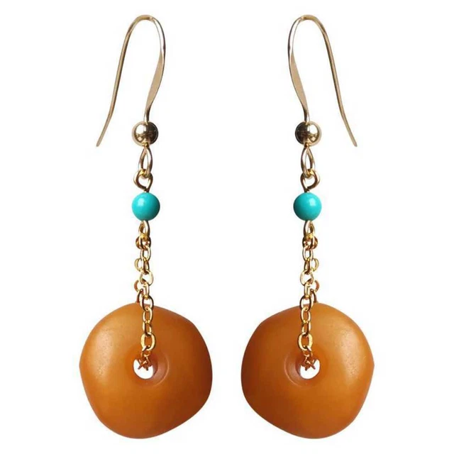 9ct Yellow Gold on Silver Baltic Amber Dropper Hook Earrings Holiday gifts