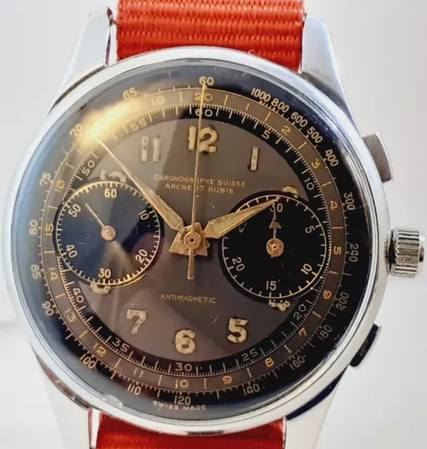 Schön Vintage Chronographe Suisse Landeron 148 SWISS WATCH Uhr Chronograph