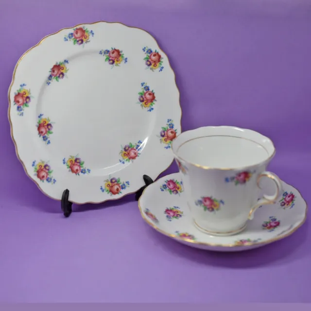 Colclough Trio Tiny Pink Roses and flowers, Cup, Saucer, Plate, Vintage, England