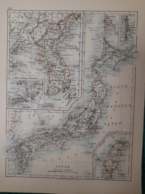 1913 Map - Japan Hondo Uezo Sakjalin Formosa Korea Port Arthur & Environs