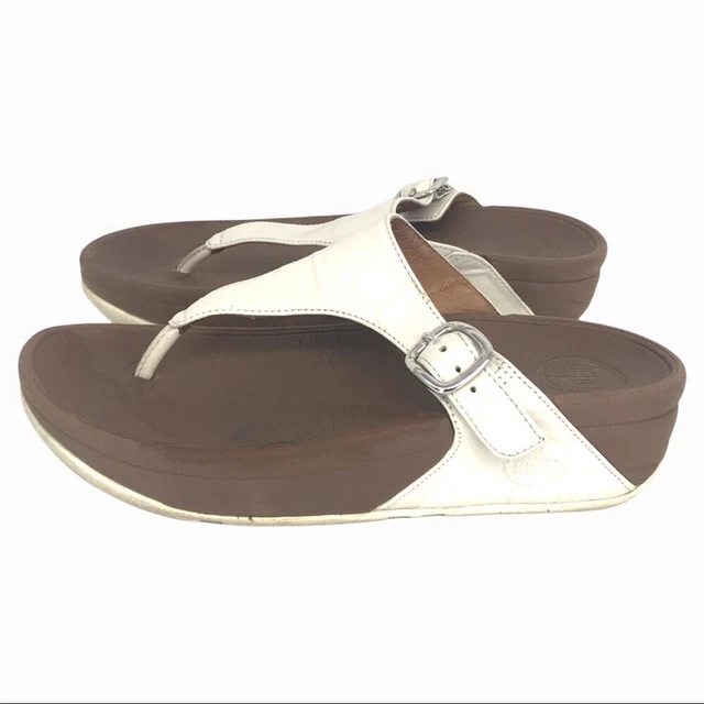 Fitflop Lulu White Leather Toe-Post Flip Flop Sandals Womens Size 5 549-194 $95