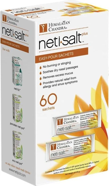 Bolsas fáciles de verter Neti Salt Plus del Instituto del Himalaya, 60 unidades
