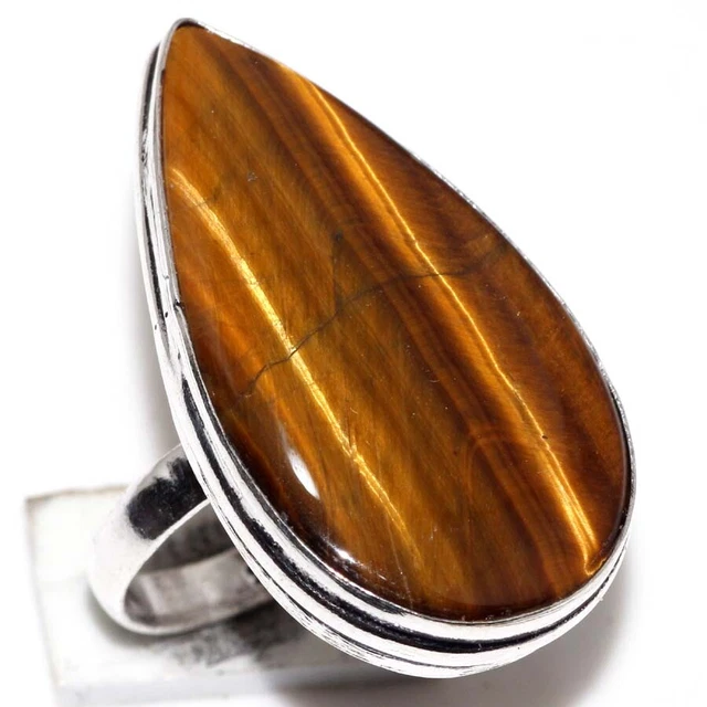 925 Silver Plated-Tiger Eye Ethnic Ring Jewelry US Size-8 JW