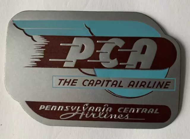 Vintage PCA Pennsylvania Central Airlines Baggage Luggage Label Capital embossed