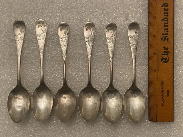 Lot Of 6 Sterling Silver Aesthetic Spoons, A.F. Towle & Son “Golden Rod” c. 1890