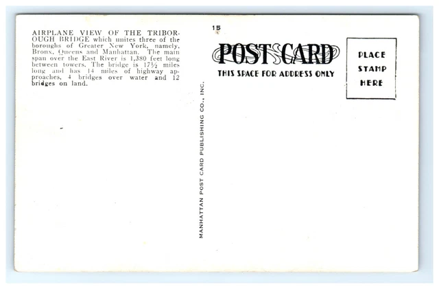 Postcard Airplane View Triboro Hell Gate Bridges New York Aerial Stadiums Unpost 2