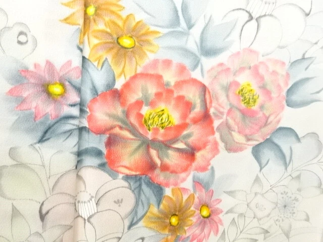 6849903: Japanese Kimono / Antique Kimono / Peony With Kiku & Camellia