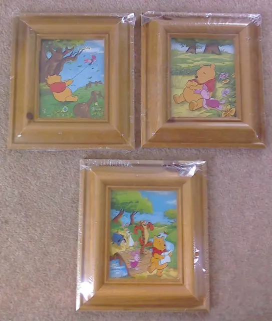 Set of 3 Winnie the Pooh pictures, pine frames, 17 x 20 cm. framed