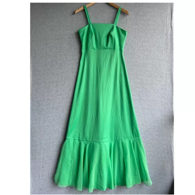 MARY CHARMAINE Vintage Dress Womens Sz 12 Green Sleeveless Ruffle Maxi 60s 70s