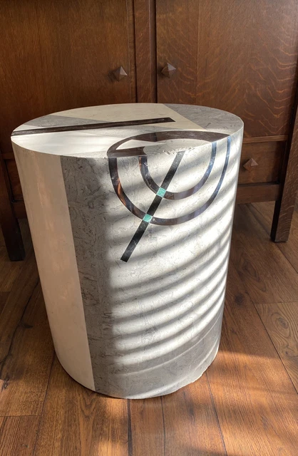 Tavola Oggetti Cylinder Marble & Chrome W/ Malachite - Side Table 80s Italy Tavola Oggetti Cylinder Marble & Chrome W/ Malachite - Side Table 80s Italy