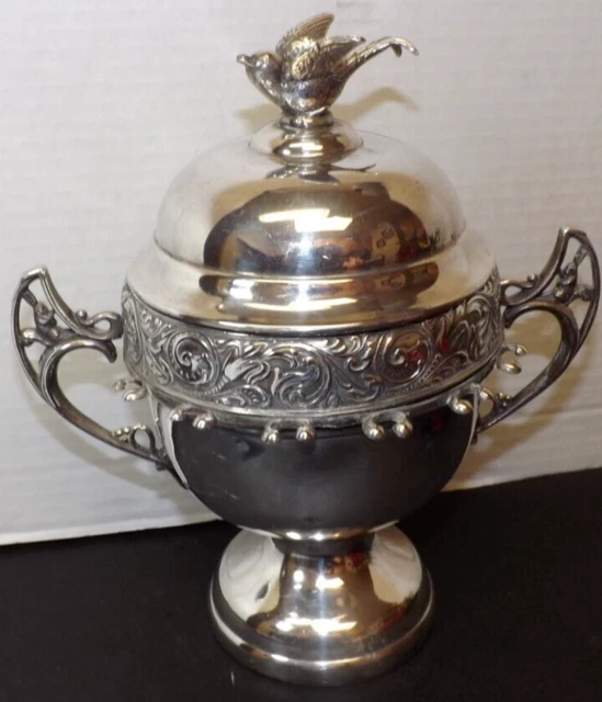 Antique Wm Rogers Art Deco Nouveau Master Sugar Bowl Silver Plate wSpoon hangers