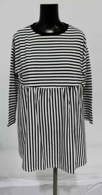 ASOS Women's Petite Super Oversized Smock Dress LV5 Black/White Stripe Size US:2