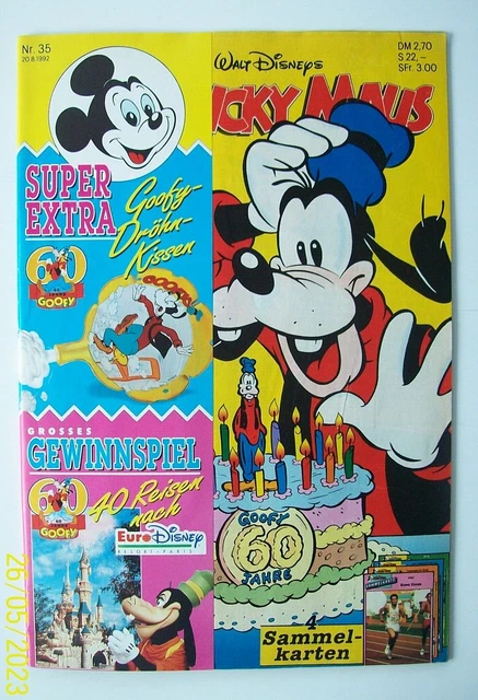 Micky Maus Heft 35/1992 mit Beilage + Sammelkarten + Medienpostkarte + DU