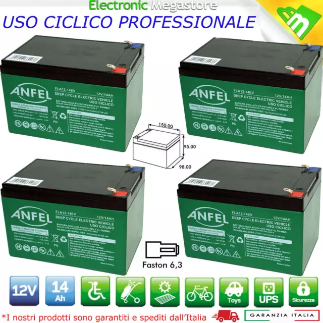 KIT 4 Batterie 12V 14AH GEL AL PIOMBO CICLICA DEEP CYCLE RICARICABILE 48V 15AH