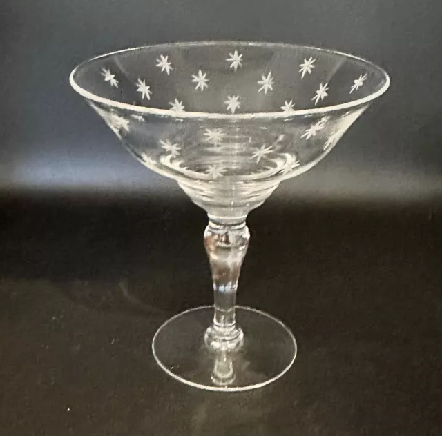 Stunning Vintage Stuart Crystal Etched Star Pattern Compote Pedestal Bowl 2