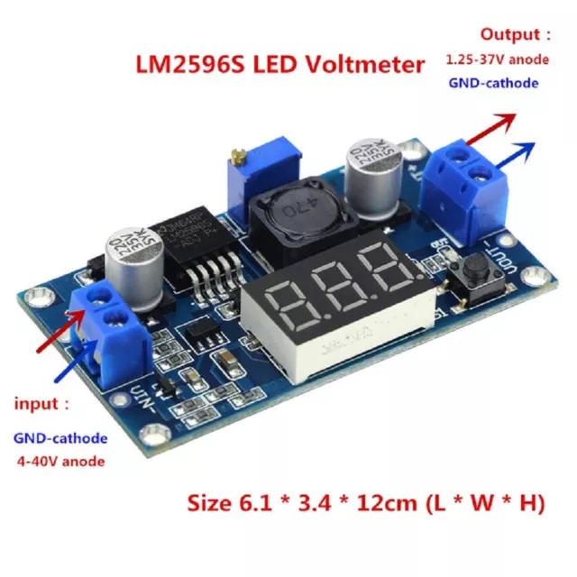 Convertitore Regolabile DC-DC Step Down LM2596S + Voltmetro Display 5V 12V Buck