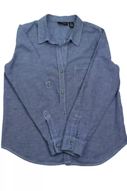 DKNY Women's Denim Blue Button Front Shirt Long Sleeve(Blue, Medium)