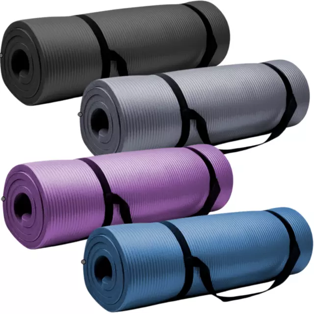 180 x 60cm Yoga Mat 15mm Thick Gym Yoga Pilates Mat Non Slip *WITH CARRY STRAP*