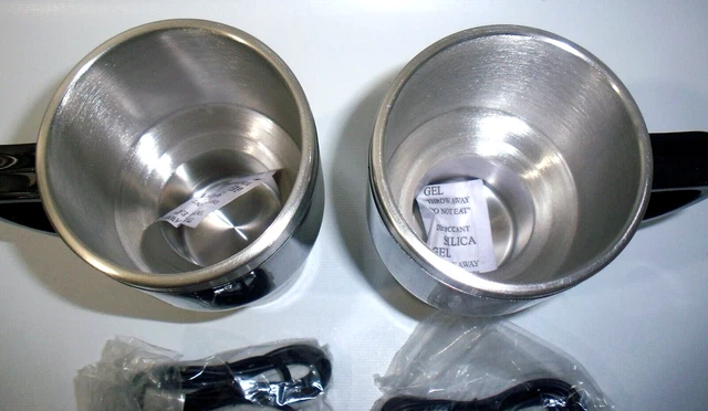Sharper Image 2 Pack Stainless Steel Heated Travel Mug Set Black 14oz 12V New! 4