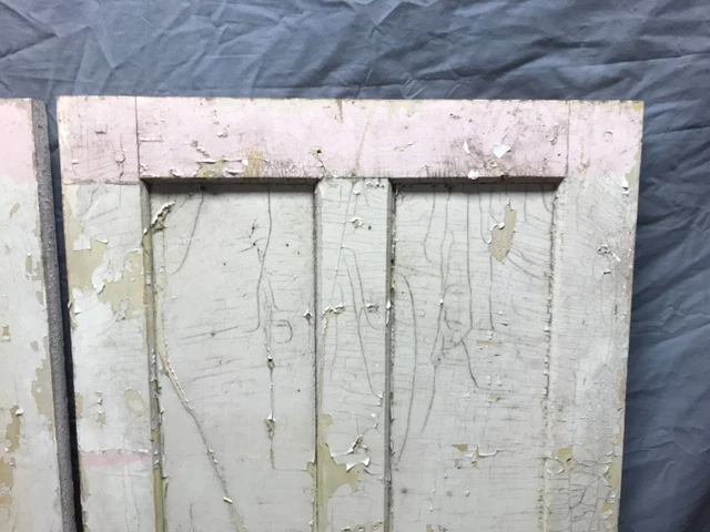 Pair Antique Wood 4 Panel Shabby White Cabinet Cupboard Doors VTG 21x60 188-23B 14