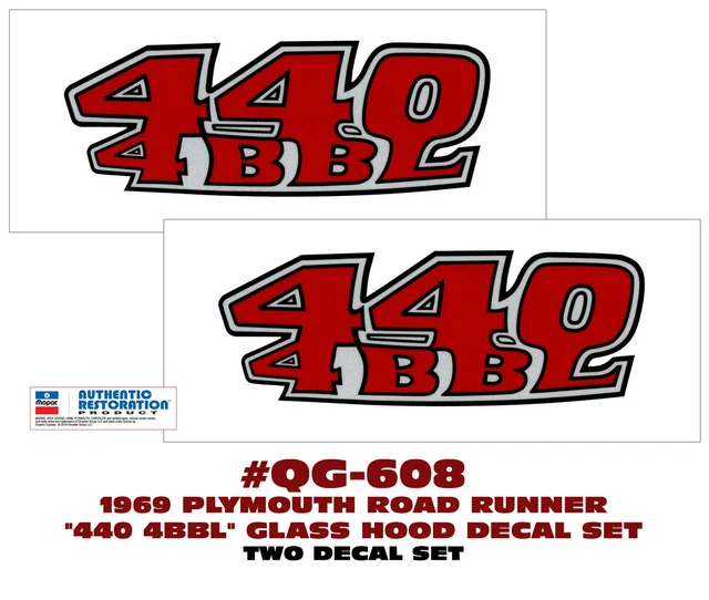 Sp Qg-608 1969 Plymouth Road Runner 440 4Bbl Glass Hood Decal Set - 4Bbl
