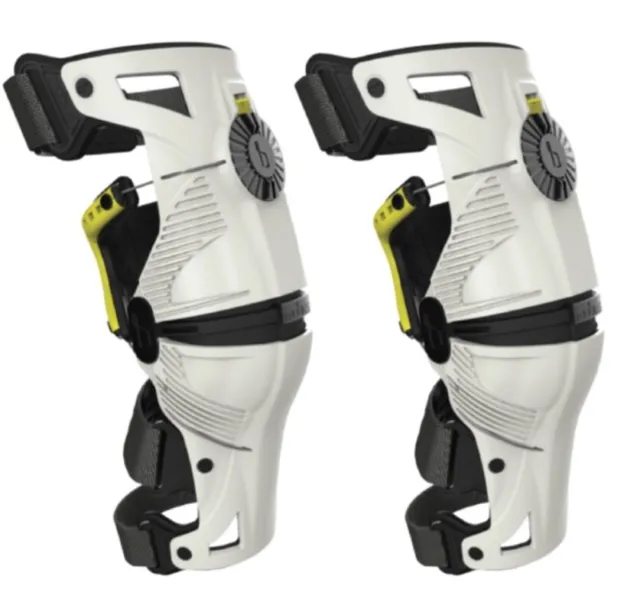 Mobius X8 Knee Braces Large White Acid Yellow PAIR Dirt Bike MX ATV - OPEN BOX