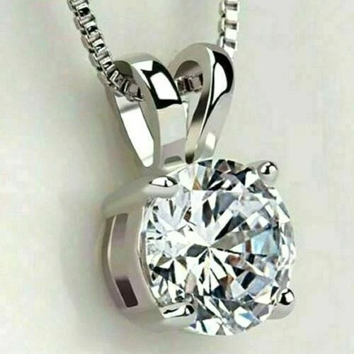 2.22Ct Round Lab Created Diamond Pendant 14k White Gold Plated Silver Free Chain