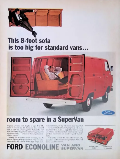 2 Vintage Print Ads 1966 Ford Econoline Red Van Supervan King Sized Passenger