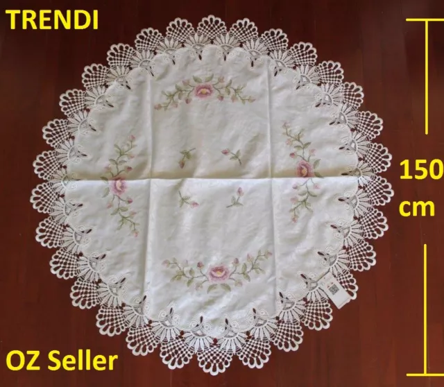 IVORY BEIGE Embroider Lace Round Coffee Dinning Tablecloth suit  4-6 seat -150cm