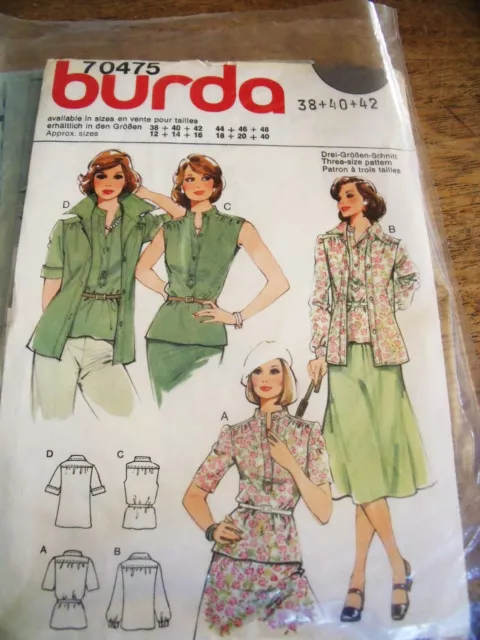 Patron Vintage "Burda "Chemise & Blouse    4 Versions   T 38 A 42