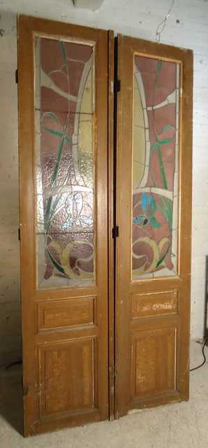 Large Pair of Vintage French Stained Glass Doors (1863)NS 6