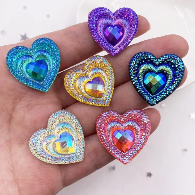 Rhinestone XL Hearts Flatback Peacock Glitter Effect Sparkly 25mm Charms 8 Color