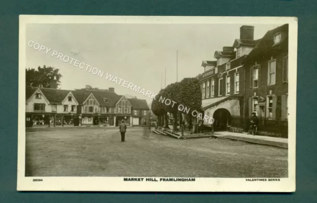 FRAMLINGHAM, MARKET HILL WITH SHOPS,vintage postcard