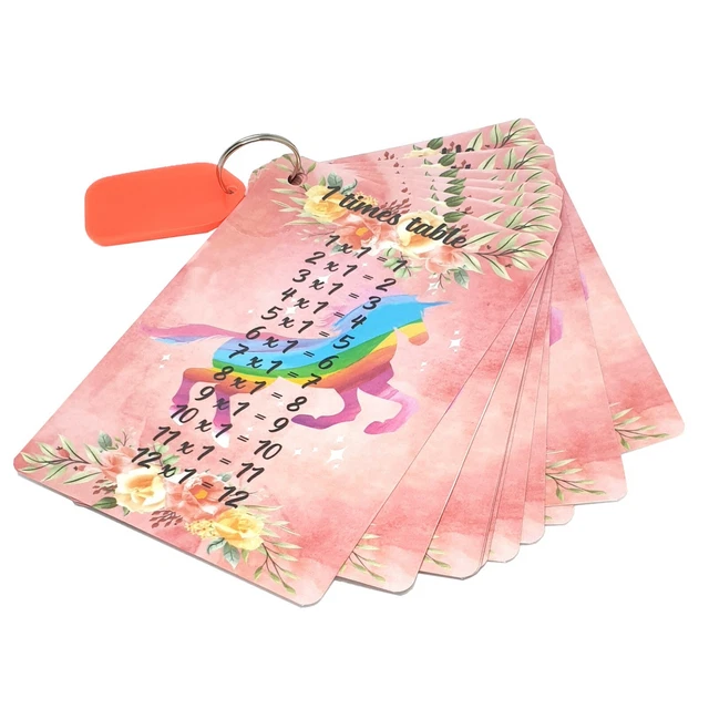 TIMES TABLES GIRLS UNICORN Laminated Flash 12 Cards Maths 3.5"x5" KS1 ...