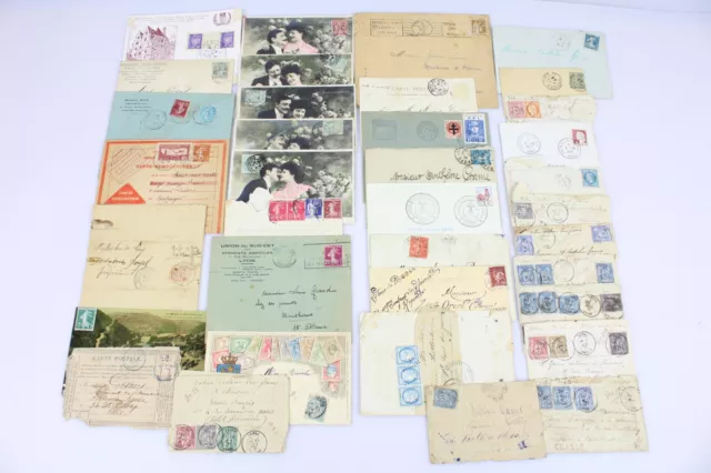 Lot De 38 Enveloppes - Cartes Postales Timbres Anciens De France Oblitérés