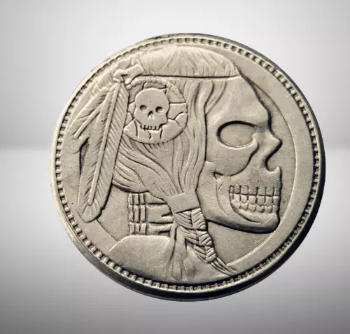 Skull Indian Native American Chief Brave Hobo Coin Art Carved US Jewelry Pendant