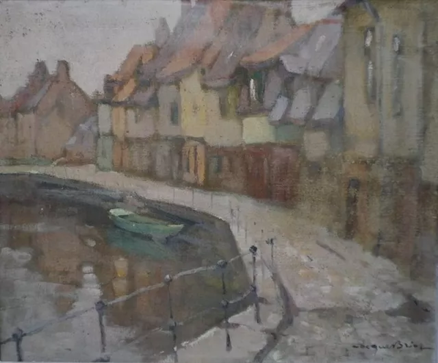 huile sur toile-Jacques BRIOT- "Amiens,les vieux quartiers"- signé  bas à droite