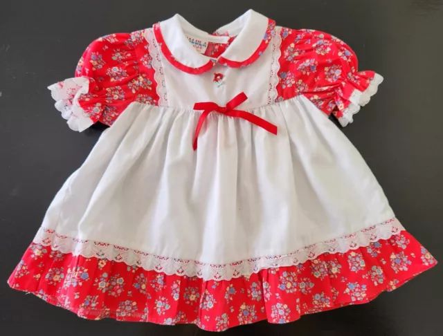 VINTAGE 1970's RED & WHITE BABY (or REBORN DOLL) DRESS Made in USA SIZE 1 #599